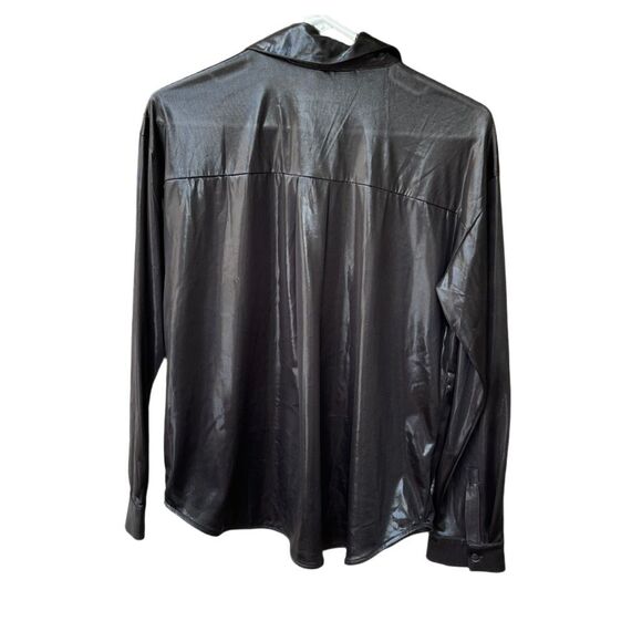 Anthropologie size M liquid leather metallic button front blouse semi sheer - Picture 3 of 7